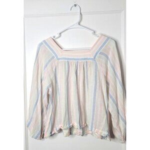 Gap Womens Sz S Blouse Linen Pastel Colored Stripes Square Neck Bell Sleeves